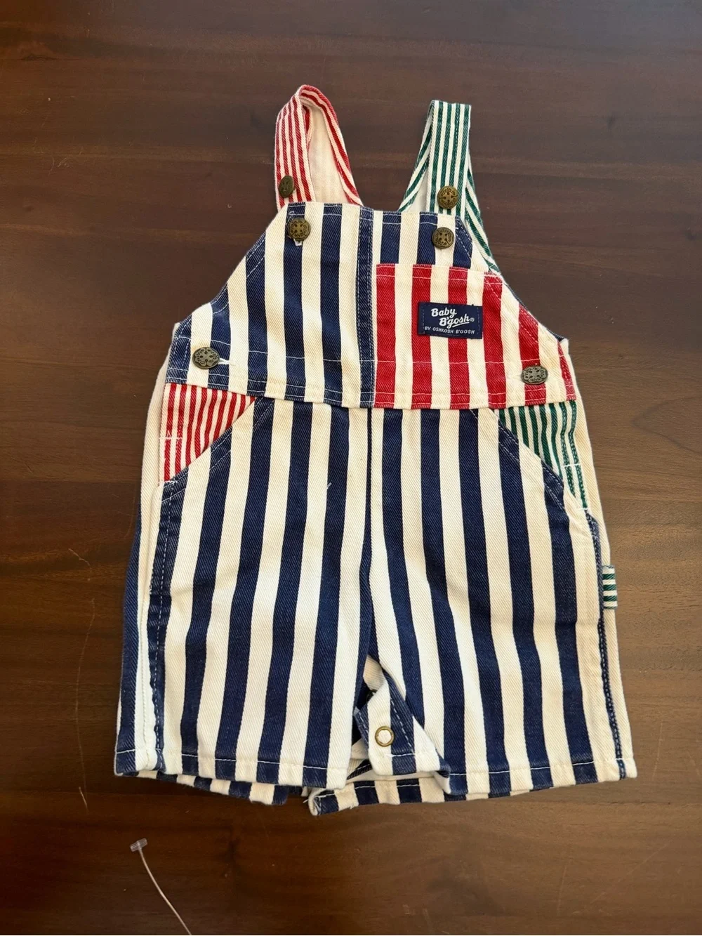Vtg OshKosh Cotton Stripe Overalls Denim Blue/White Engineer Made USA